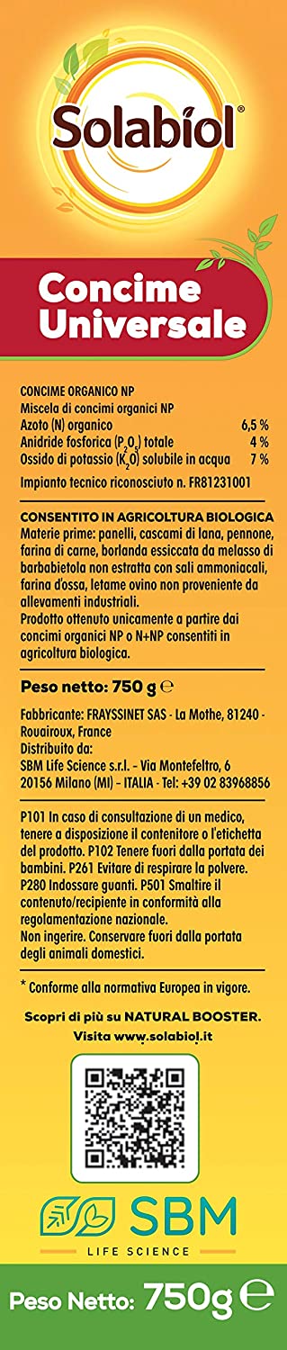 Simegarden Concime universale Solabiol Granulare - 750g / Ideale per nutrire fino a 15mq
