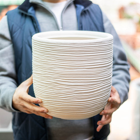 Simegarden Vaso shabby rigato 27 cm / Bianco perla